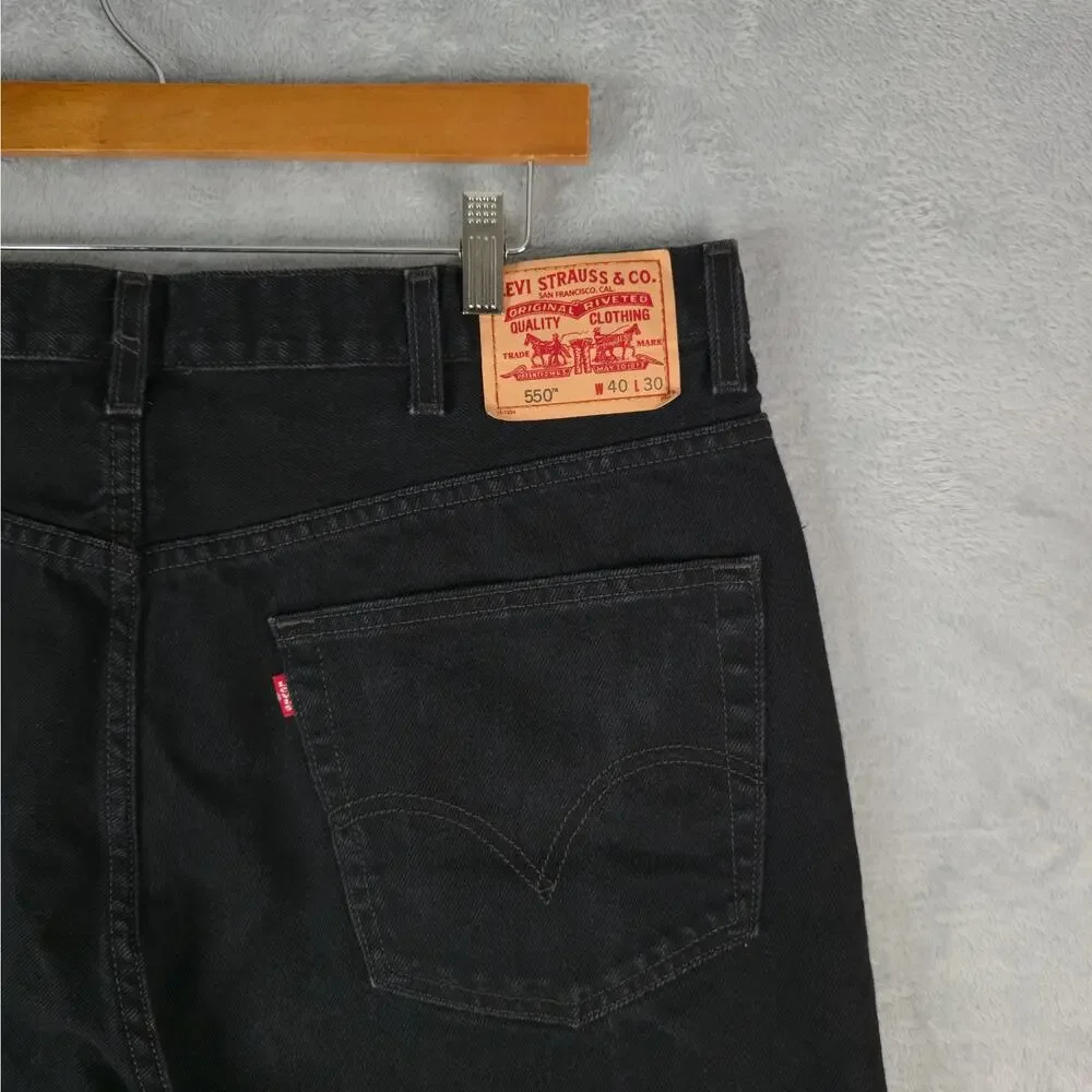 Vintage Levis 550 Jeans Mens Hemmed‎ 40x24 Black Relaxed Fit DIY Cutoff Shorts